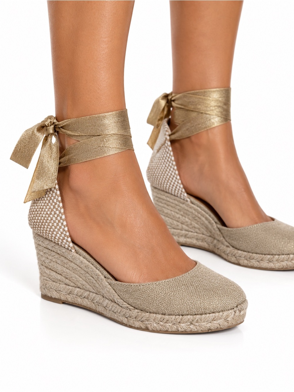 CASTANER Carina Wedge Espadrille Ankle-Tie Sandal in Gold